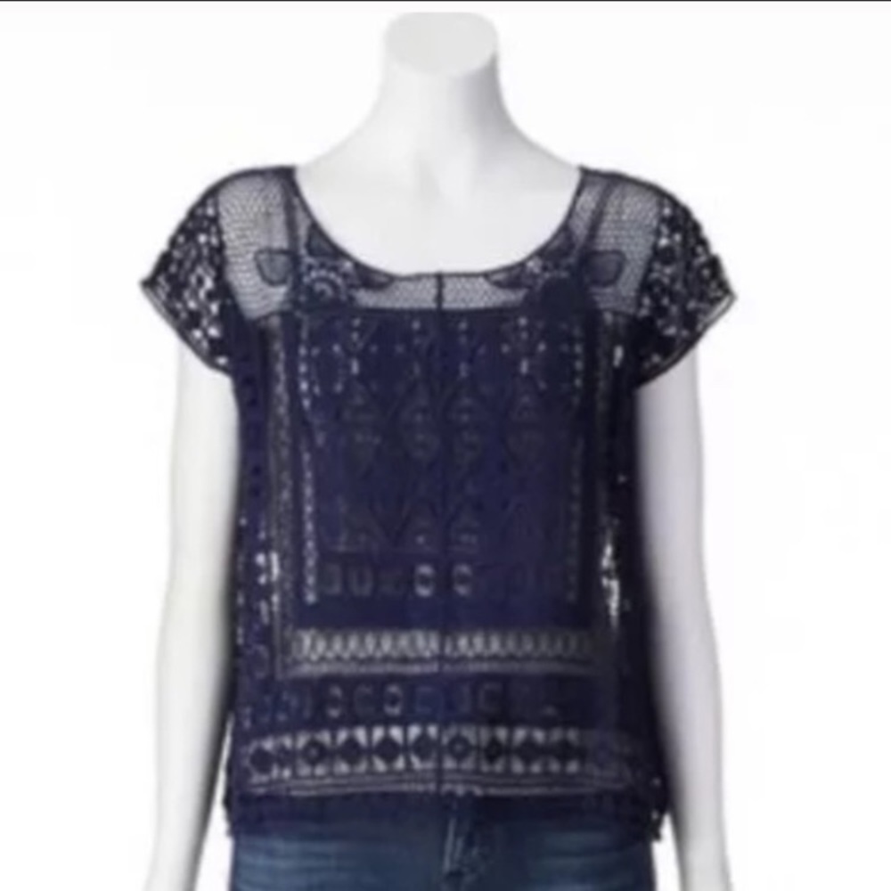 LC Lauren Conrad Blue Beach Cover-Up/Crochet Top Small